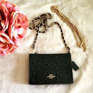 Coach Black Patent Leather Shoulder Bag Clutch With Two Chains